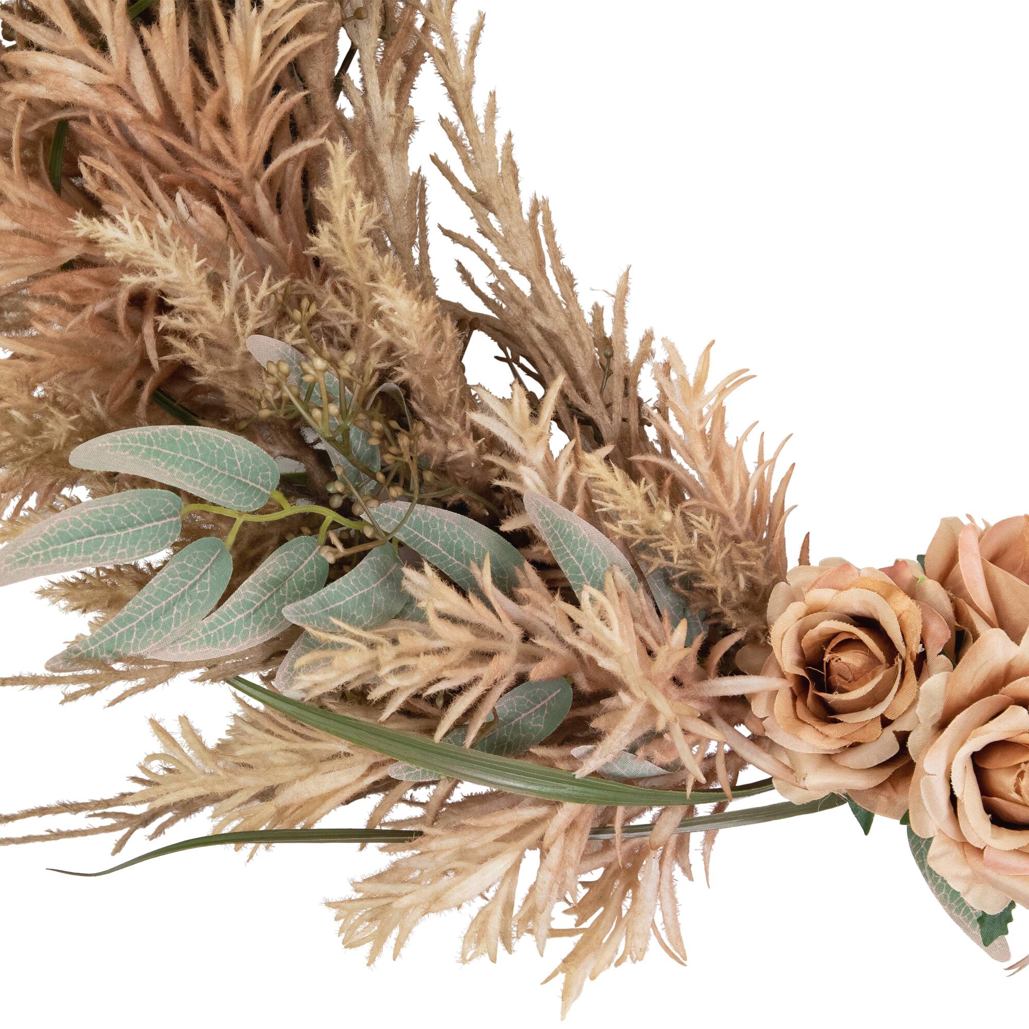 24" Fall Harvest Pale Rose & Thistle with Foliage Artificial Wreath